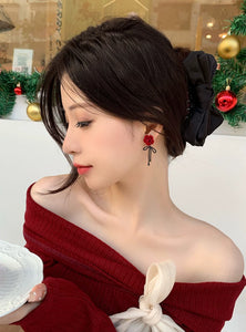 EARRINGS RED ROSE WITH BOW TIE