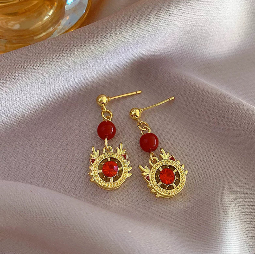 DRAGON EARRINGS WITH RED GEM