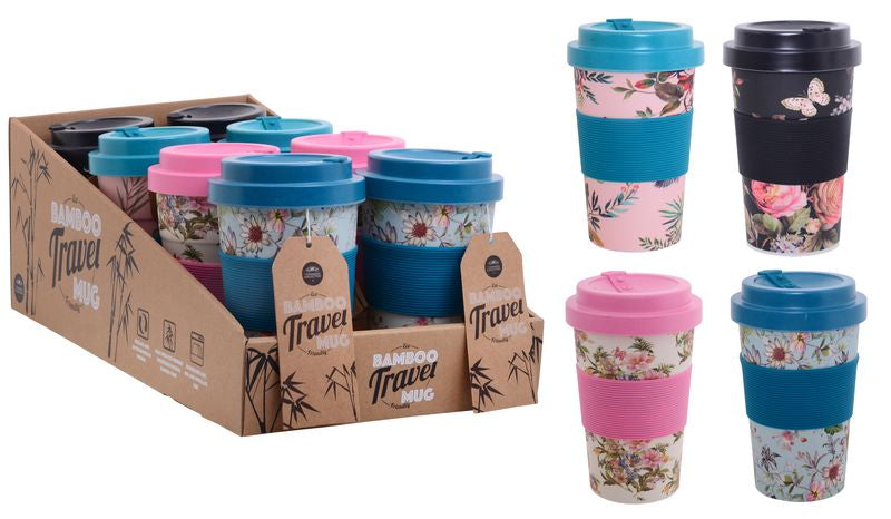 BAMBOO FLORAL TRAVEL MUG 14CM 1PC