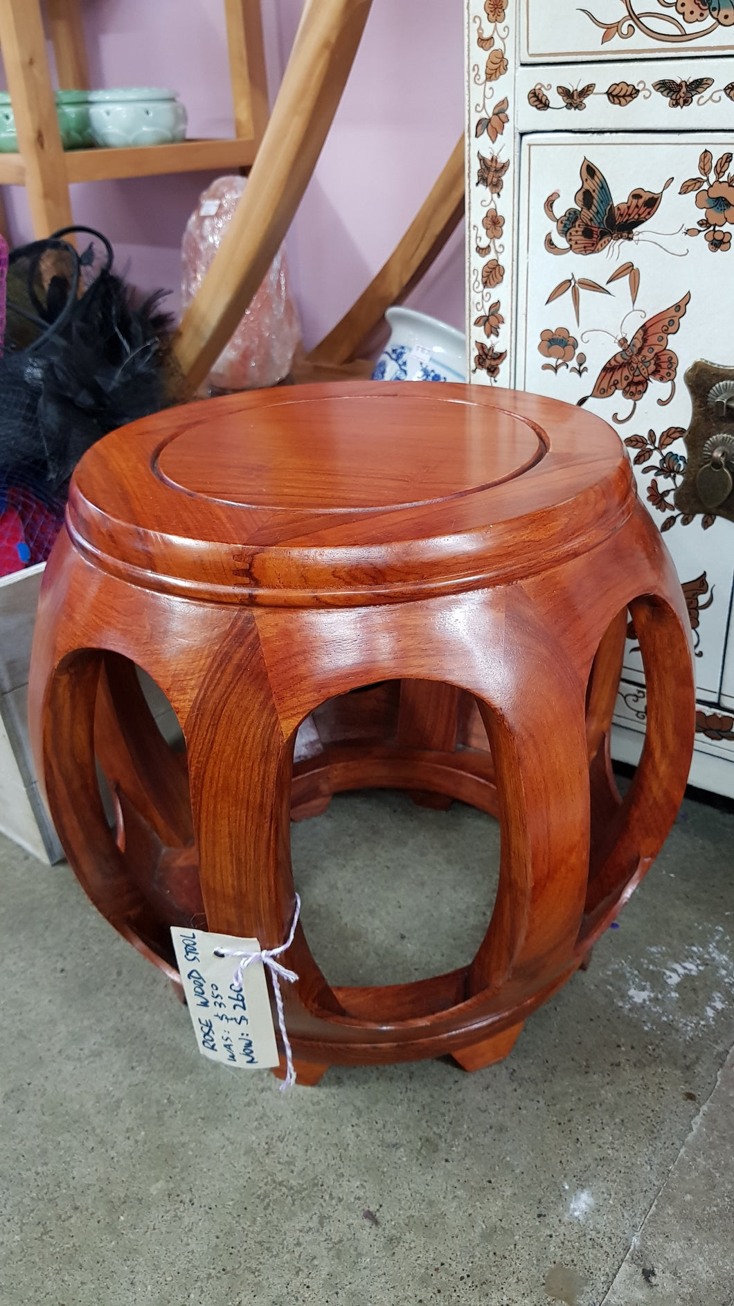 CHINESE RED WOOD STOOL 34H*35CM (PICK UP ONLY)