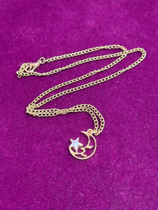 GOLD MOON WITH PURPLE STAR NECKLACE