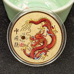 RED DRAGON GOLD COIN 4CM