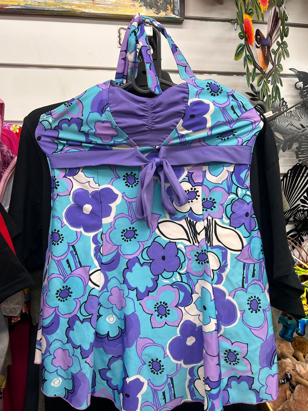 SWIMSUIT BLUE & PURPLE FLOWER SIZE 10-12