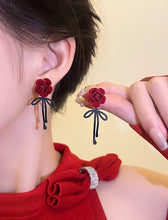 Load image into Gallery viewer, EARRINGS RED ROSE WITH BOW TIE
