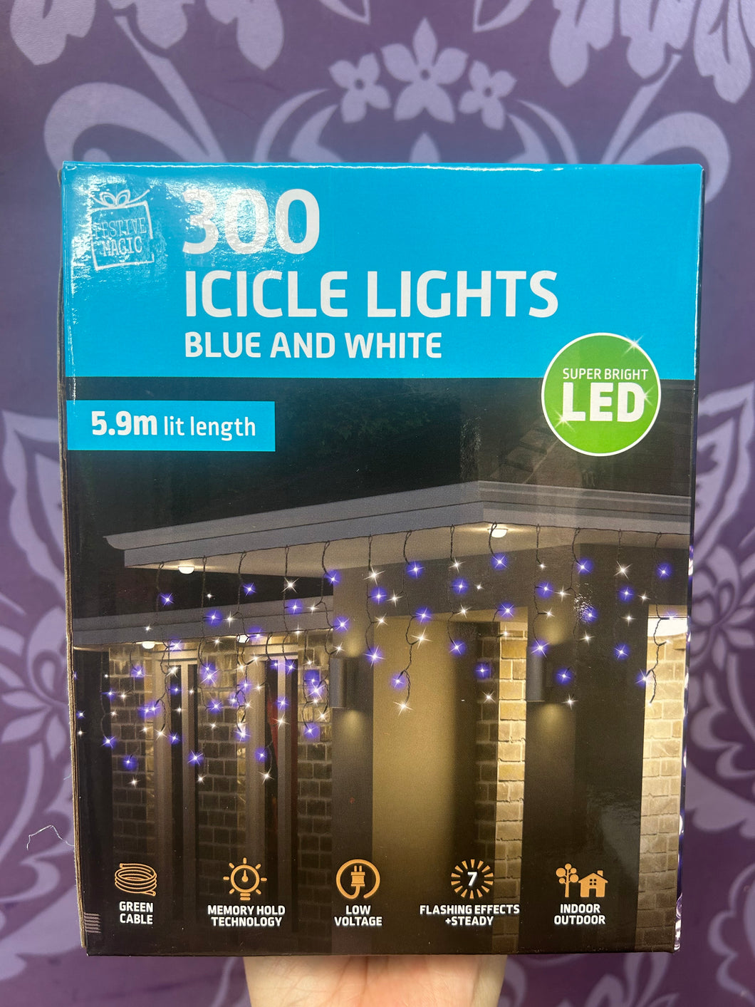 LED ICICLES FLASHING BLUE AND WHITE 300LIGHT 5.9M