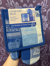 Load image into Gallery viewer, JACQUARD BLUE POT HOLDER &amp; OVEN GLOVE

