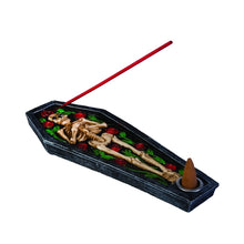 Load image into Gallery viewer, SKELETON WITH ROSES COFFIN CONE &amp; INCENSE BURNER 21.5CM
