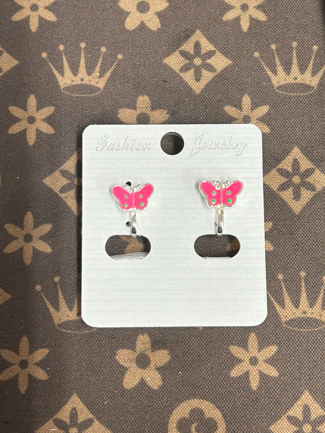 CLIP ON EARRINGS BUTTERFLY PINK