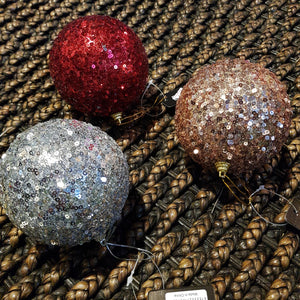 CHRISTMAS SEQUIN BAUBLE 100MM 1PC