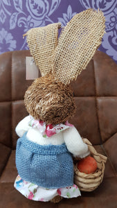 Girl straw bunny holding egg in basket 37cm h