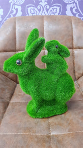 MUM AND BABY GREEN FLOCKED BUNNY 18*23CM