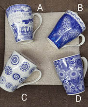 Load image into Gallery viewer, COFFEE MUG BLUE AND WHITE DESIGN 1PC
