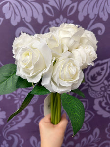 ARTIFICIAL FLOWER BOUQUET ROSE 10 HEADS WHITE