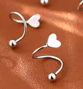 925 STERLING SILVER EARRINGS HEART CURLY