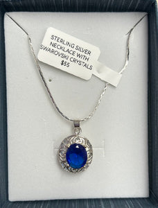 925 STERLING SILVER NECKLACE WITH SWAROVSKI CRYSTAL BLUE