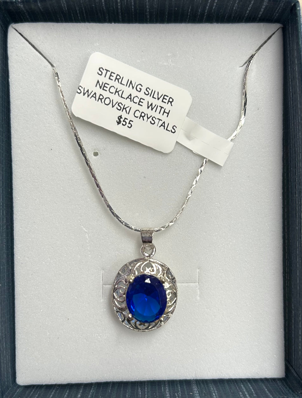 925 STERLING SILVER NECKLACE WITH SWAROVSKI CRYSTAL BLUE