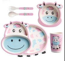 Load image into Gallery viewer, BAMBOO FIBRE KIDS CUTLERY SET PINK COW
