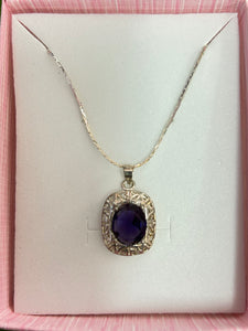 925 STERLING SILVER NECKLACE WITH SWAROVSKI CRYSTAL PURPLE