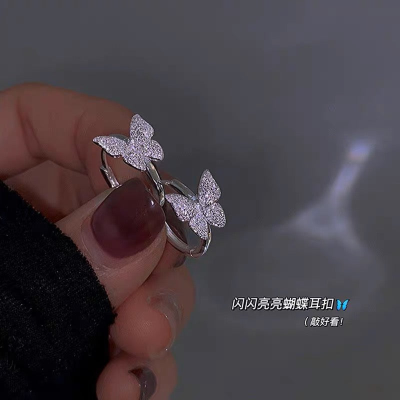 925 STERLING SILVER EARRINGS BUTTERFLY ON RING